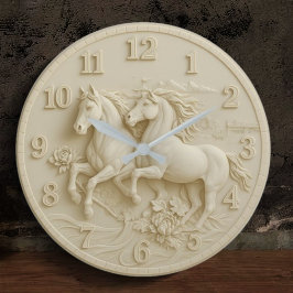 Relógio Grande Equestrian White horse marble 