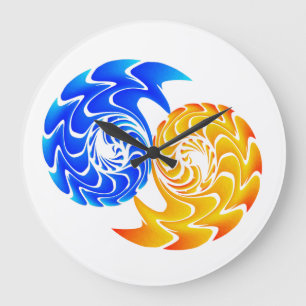 Relógio Grande Equilíbrio Dourado azul abstrato dos peixes de Yi