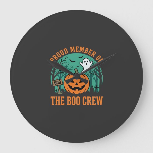 Relógio Grande Equipe Boo Design de Abóbora de Fantasma de Hallow (Frente)
