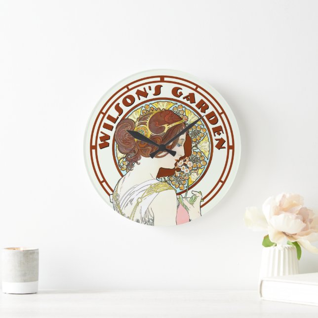 Relógio Grande Era Victoriana Art Nouveau de Mucha Garden (Lar)