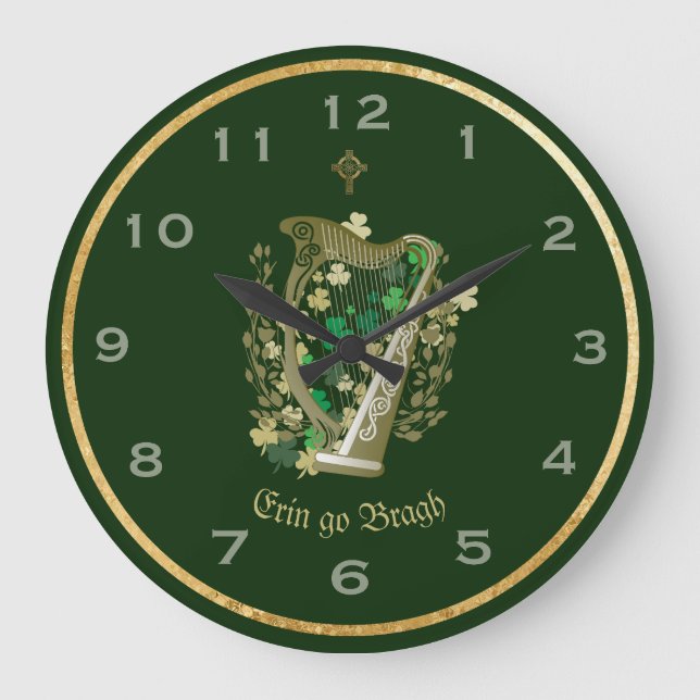 Relógio Grande Erin Go Bragh Irish Harp Wall Clock (Frente)