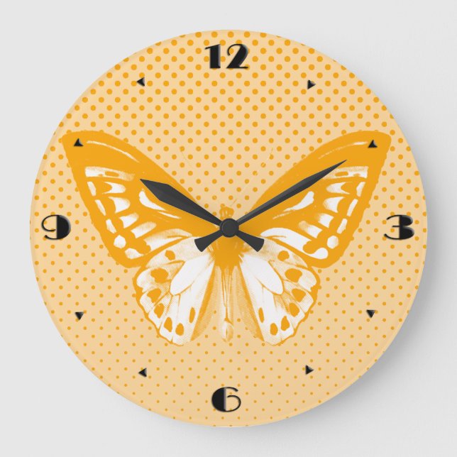 Relógio Grande Esboço da borboleta, laranja de coral (Frente)