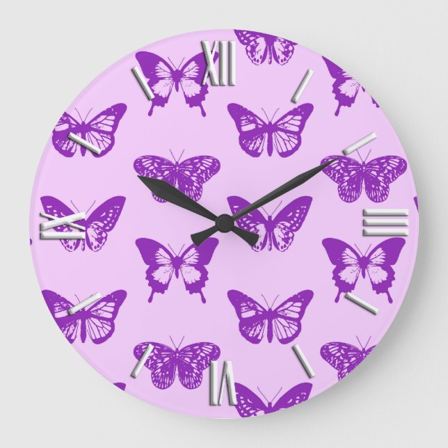Relógio Grande Esboço da borboleta, rosa-orquídea e violeta (Frente)
