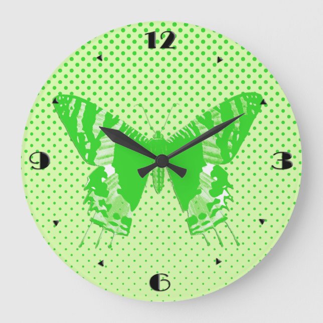 Relógio Grande Esboço da borboleta, verde limão (Frente)