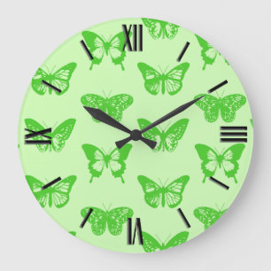 Relógio Grande Esboço da borboleta, verde limão