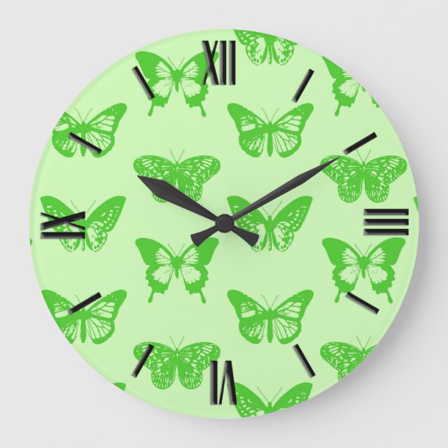 Relógio Grande Esboço da borboleta, verde limão (Frente)