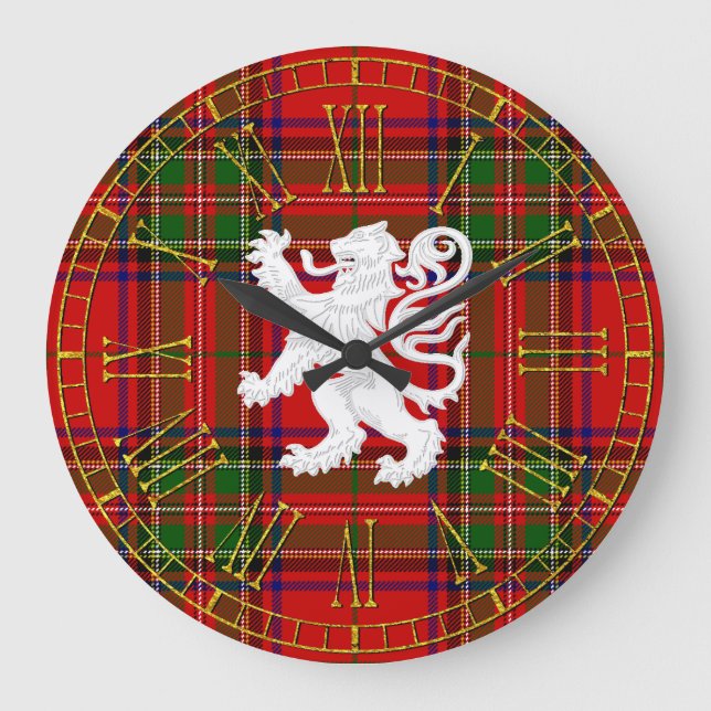 Relógio Grande Escocês Lion Rampant em Tartan (Frente)