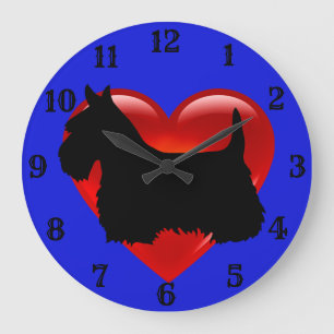 Relógio Grande Escocês Terrier preto silhueta vermelha/azul