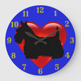 Relógio Grande Escocês Terrier preto silhueta vermelha/azul