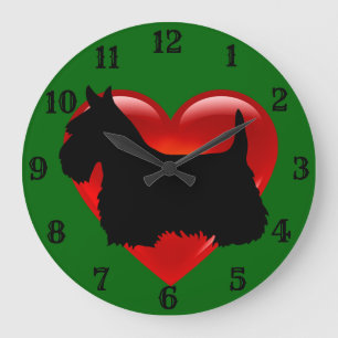 Relógio Grande Escocês Terrier preto silhueta vermelha/verde