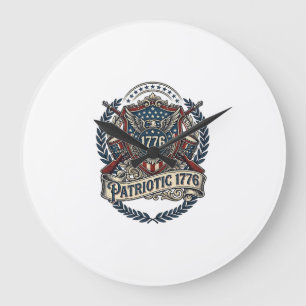 Relógio Grande Escudo de Batalha Patriótico 1776 Símbolo Inspirad