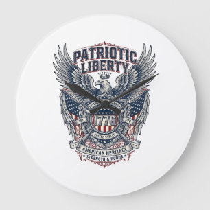 Relógio Grande Escudo de Batalha Patriótico 1776 Símbolo Inspirad