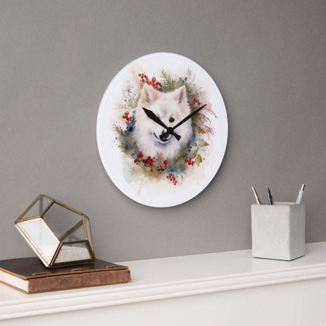 Relógio Grande Eskimo Natal Americano Wreath Festivo Pup (Escritório)