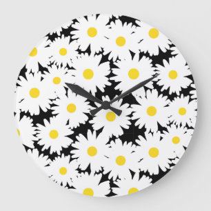 Relógio Grande Espaço Negativo - Disias brancas amarelas em preto