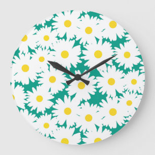 Relógio Grande Espaço Negativo - Disias brancas amarelas em verde