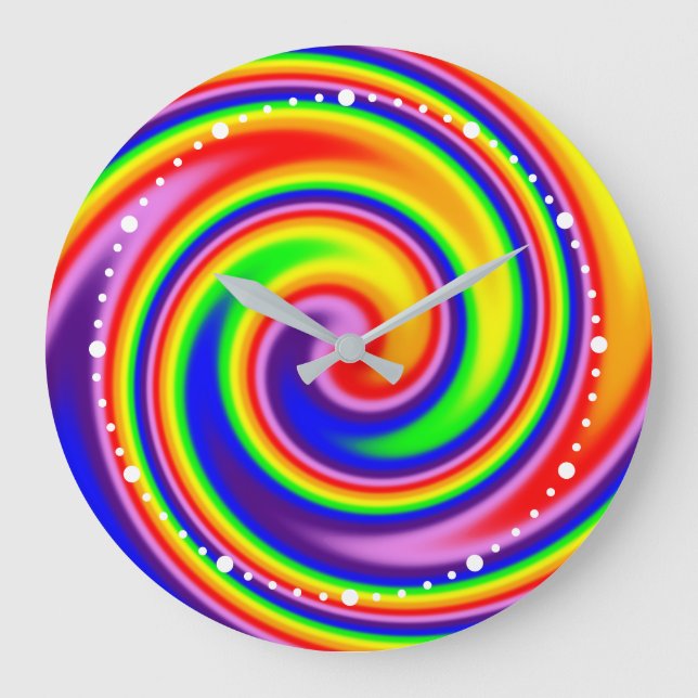Relógio Grande Espiral Colorida do Arco-íris sem Números Ilusão (Frente)