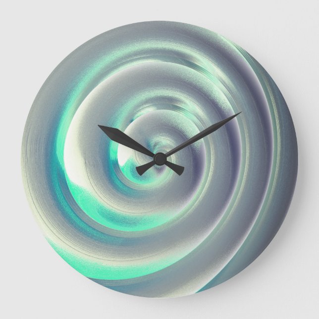 Relógio Grande Espiral gigante prata e aquamarina sobre branco (Frente)