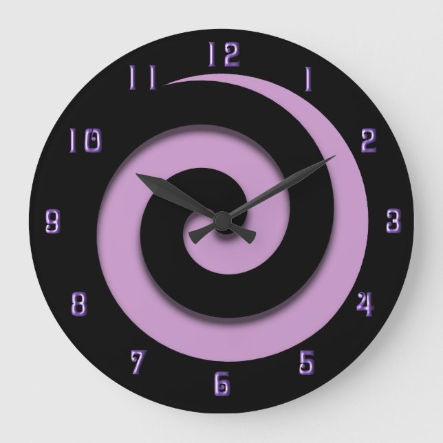 Relógio Grande Espiral hipnótica Roxo com Números Roxos Clock (Frente)