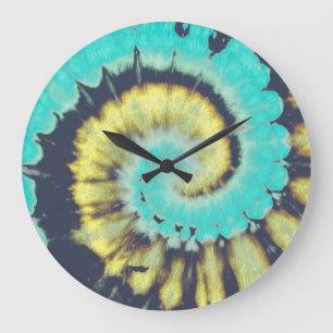 Relógio Grande Espiral Teal: Textura Grunge Hippie.