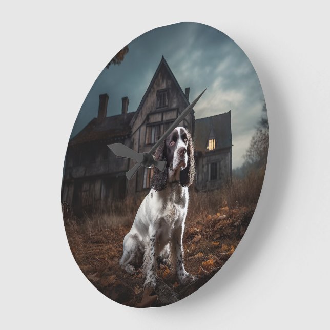 Relógio Grande Espírito Inglês do Springer Spaniel Halloween (Ângulo)