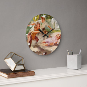 Relógio Grande Esportes Vintage, Crianças Jogam Beisebol de Rua