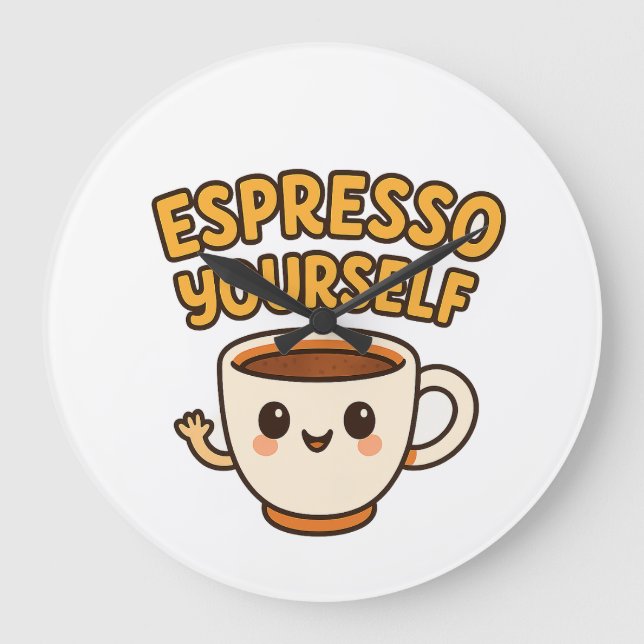 Relógio Grande Espresse-se | Design de Pun de Café Bonito e Engra (Frente)