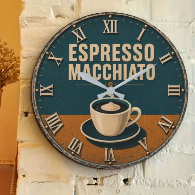 Relógio Grande Espresso Macchiato Modern Vintage Coffee Kitchen  (Criador carregado)