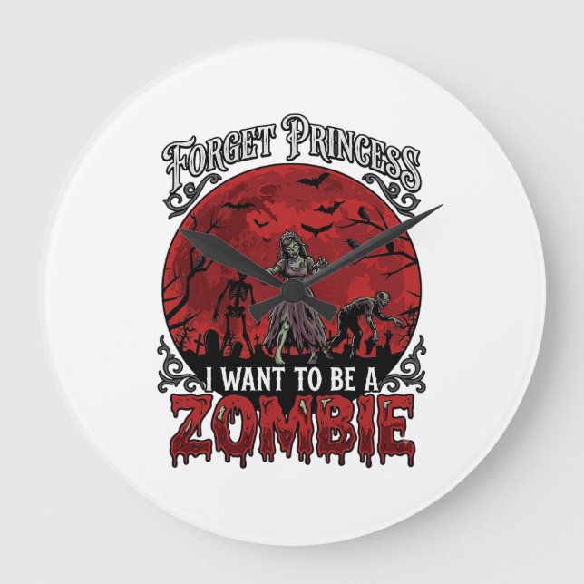 Relógio Grande Esqueça Princesa Zumbi Lua de Sangue Morcego Cemit (Frente)