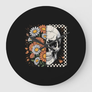 Relógio Grande Esqueleto Boho Floral Outono Halloween
