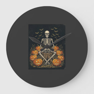Relógio Grande Esqueleto de Abóbora de Halloween Design Vintage R