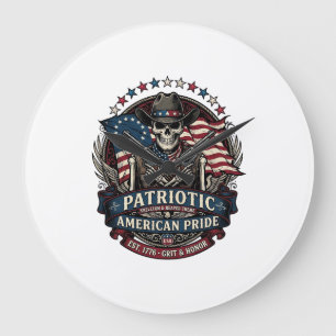 Relógio Grande Esqueleto Patriótico Cowboy Patriota Sombrio Esque