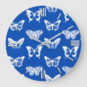 Relógio Grande Esquema da borboleta, azul cobalto e branco