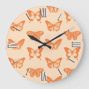 Relógio Grande Esquema da borboleta, laranja de coral