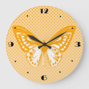 Relógio Grande Esquema da borboleta, laranja de coral