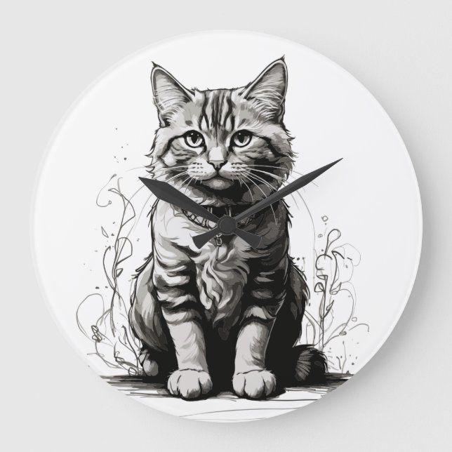 Relógio Grande Esquema do Lápis de Gato Bonito (Frente)