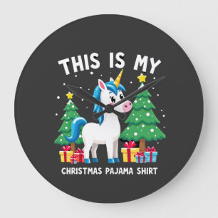 Relógio Grande Esta é Minha Camisa de Pijama de Natal Unicórnio P