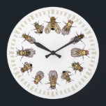 Relógio Grande Está na hora de arrumar Drosophila!<br><div class="desc">O relógio de parede apresenta vários marcadores genéticos drosófilos,  com ovos marcando segundos e minutos.</div>