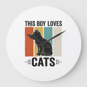 Relógio Grande Este Garoto Ama Gatos Design Retro Amante de Gatos
