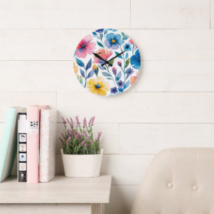 Relógio Grande Estilo de Aquarela Clock Floral