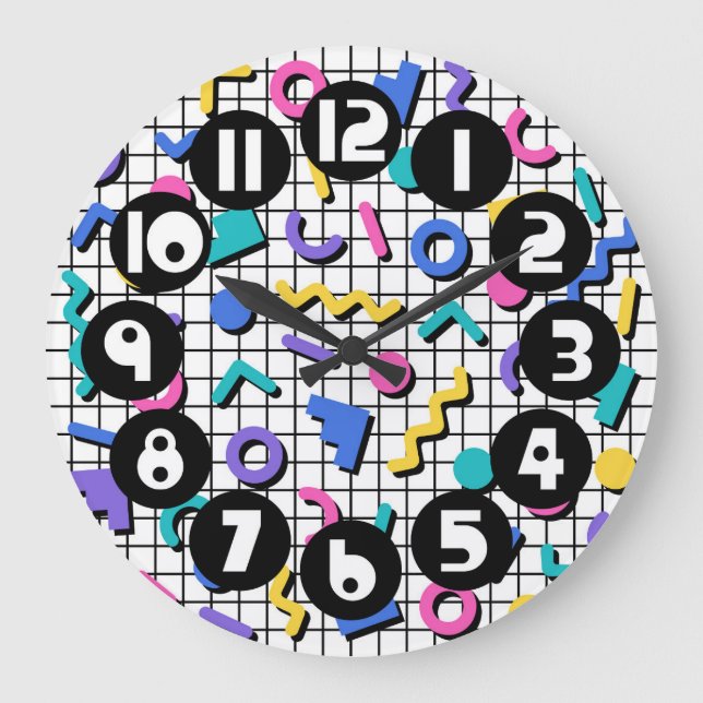 Relógio Grande Estilo de Memphis da década de 1980/90 (Frente)