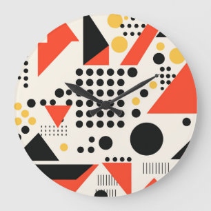 Relógio Grande Estilo Geométrico Retro Memphis Vermelho e Preto