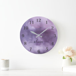 Relógio Grande Estilo Gótico Preto legal Roxo Claro