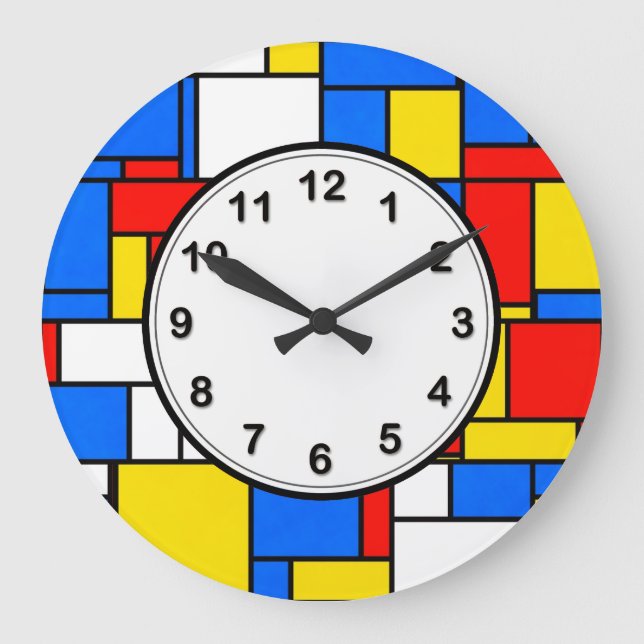 Relógio Grande Estilo Inspirado Mondrian Padrão Amarelo Vermelho  (Frente)