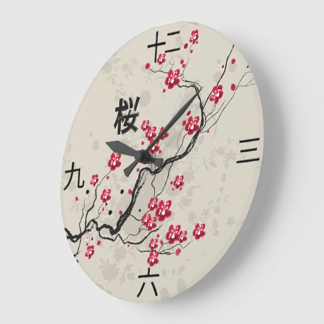 Relógio Grande Estilo Oriental Sakura Cherry Blossom Art