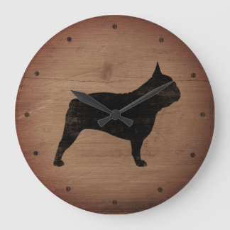 Relógio Grande Estilo Russo Da Madeira Faux Silhouette Bulldog Fr