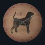 Relógio Grande Estilo Russo de Silhouette de Toe Negro<br><div class="desc">Relógio de Parede do Coonhound Lover. A design de madeira é impressa,  não madeira real.</div>