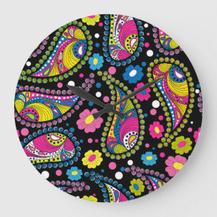 Relógio Grande Estilo tribal paisley, padrão étnico perfeito.