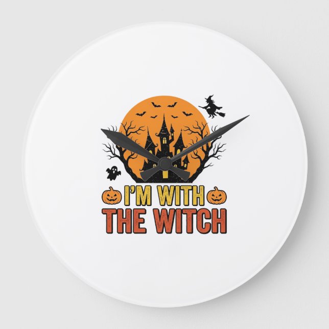 Relógio Grande Estou Com A Bruxa Design de Castelo de Halloween V (Frente)