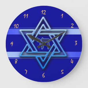 Relógio Grande Estrela de Davi Deslumbrante em Fundo Azul judaico