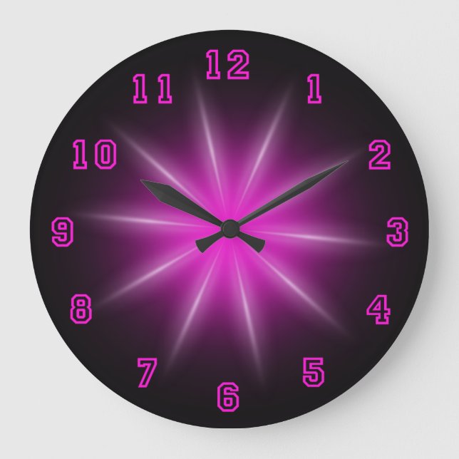 Relógio Grande Estrela Neon Rosa 10,75" (Frente)